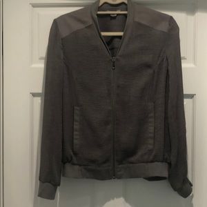 Shear bomber jacket with zipper and elastic waist